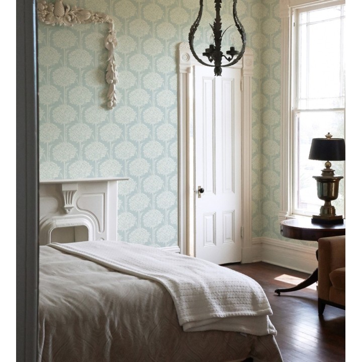 Papel pintado de ramos de flores de diseño romántico color celeste turquesa - Sarah Eden 682428