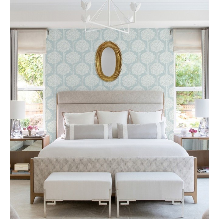 Papel pintado de ramos de flores de diseño romántico color celeste turquesa - Sarah Eden 682428