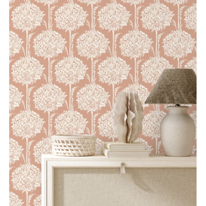 Papel pintado de ramos de flores diseño romántico fondo color terracota suave - Sarah Eden 682430