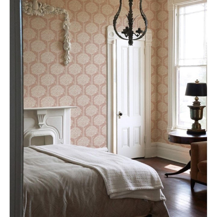 Papel pintado de ramos de flores diseño romántico fondo color terracota suave - Sarah Eden 682430