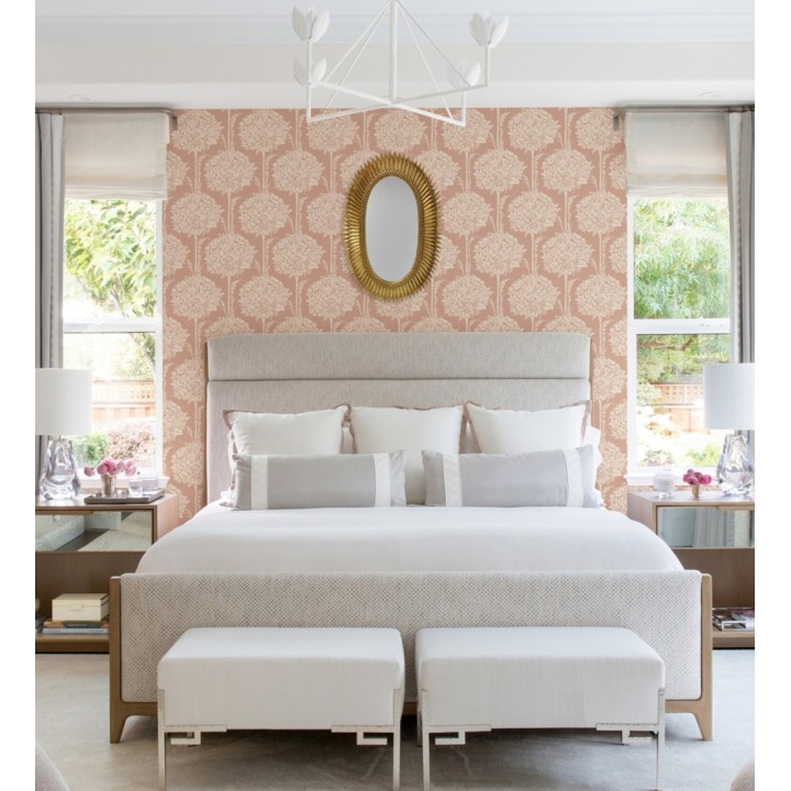 Papel pintado de ramos de flores diseño romántico fondo color terracota suave - Sarah Eden 682430