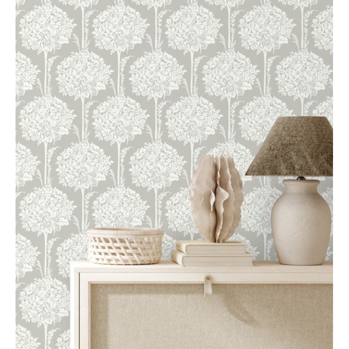 Papel pintado de ramos de flores diseño romántico fondo color gris claro - Sarah Eden 682431