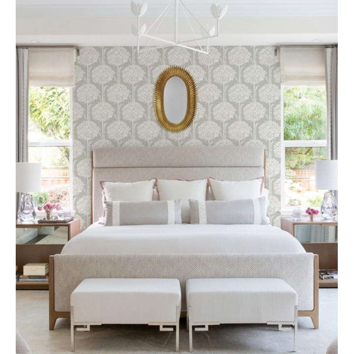 Papel pintado de ramos de flores diseño romántico fondo color gris claro - Sarah Eden 682431