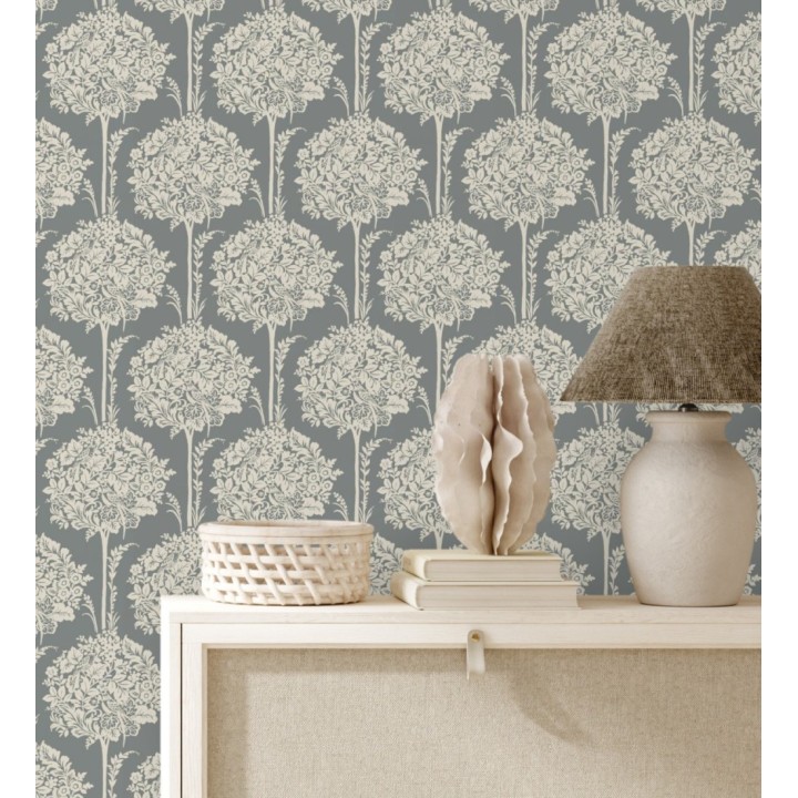 Papel pintado de ramos de flores diseño romántico fondo color gris oscuro - Sarah Eden 682433