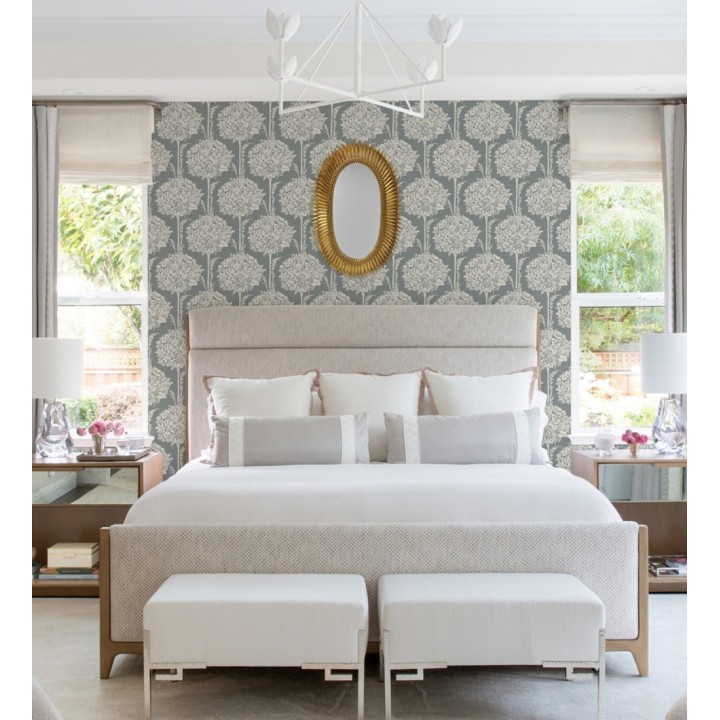 Papel pintado de ramos de flores diseño romántico fondo color gris oscuro - Sarah Eden 682433