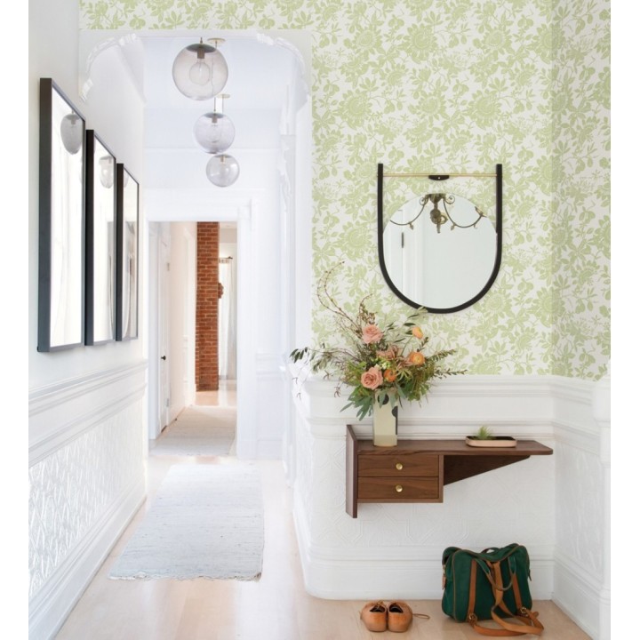 Papel pintado dibujo de flores y hojas verdes - Adelisa 682434