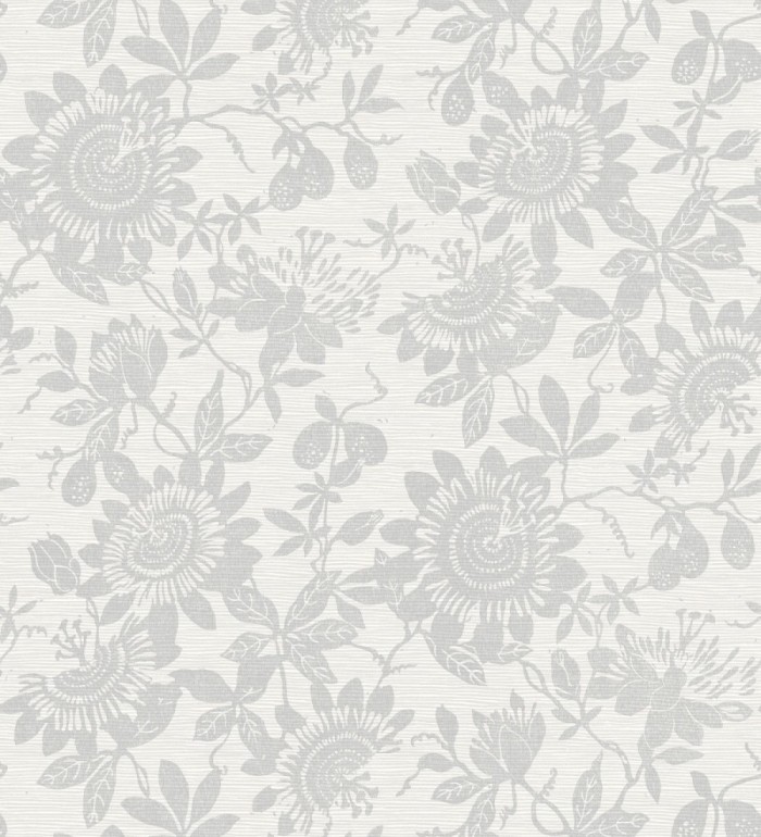 Papel pintado dibujo de flores y hojas fondo gris - Adelisa 682435