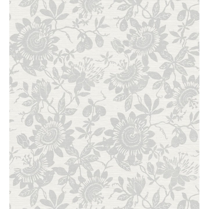 Papel pintado dibujo de flores y hojas fondo gris - Adelisa 682435