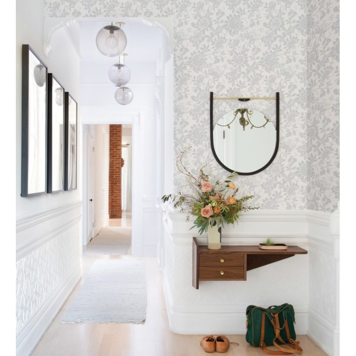 Papel pintado dibujo de flores y hojas fondo gris - Adelisa 682435