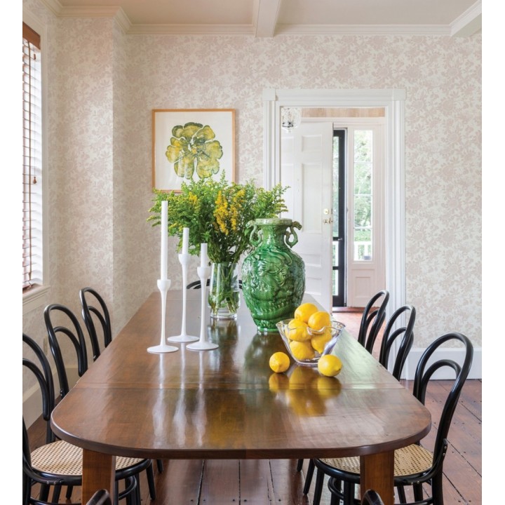 Papel pintado dibujo de flores y hojas rosa pastel - Adelisa 682436