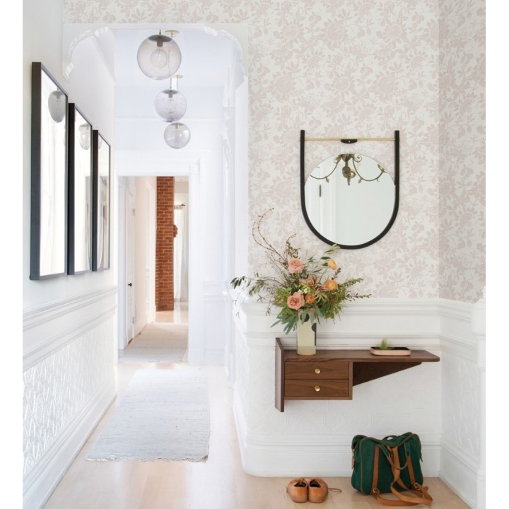 Papel pintado dibujo de flores y hojas rosa pastel - Adelisa 682436