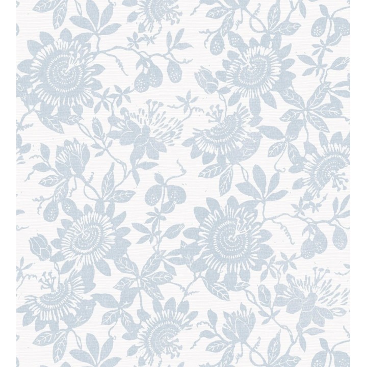 Papel pintado dibujo de flores y hojas celeste - Adelisa 682437