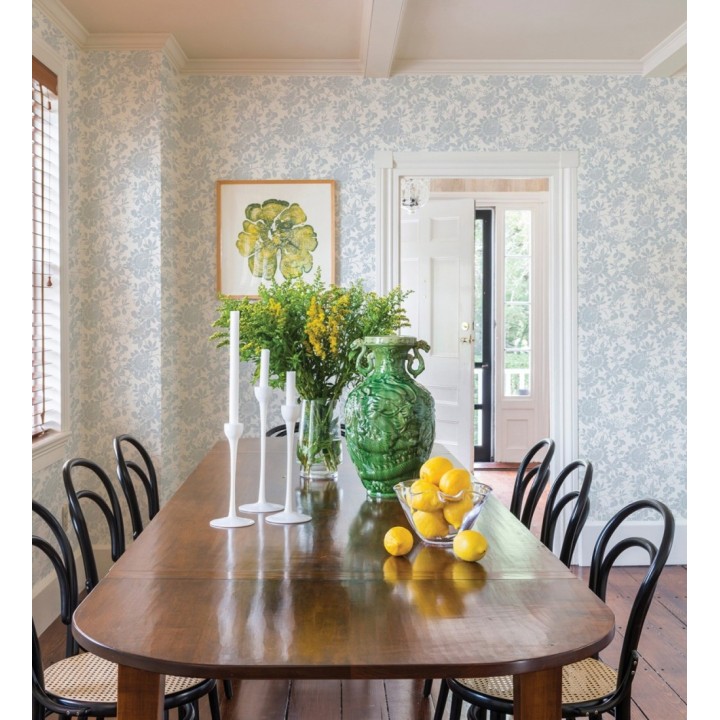 Papel pintado dibujo de flores y hojas celeste - Adelisa 682437