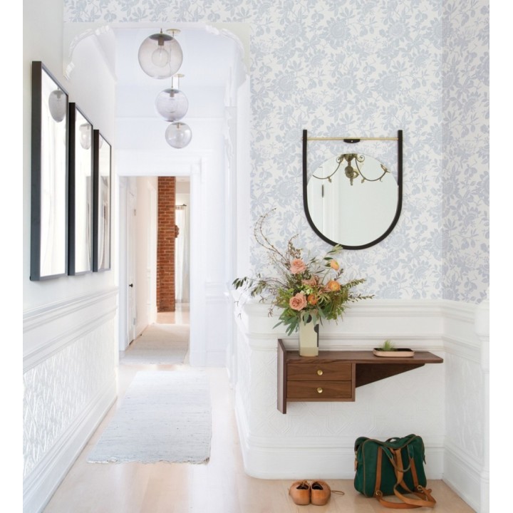 Papel pintado dibujo de flores y hojas celeste - Adelisa 682437