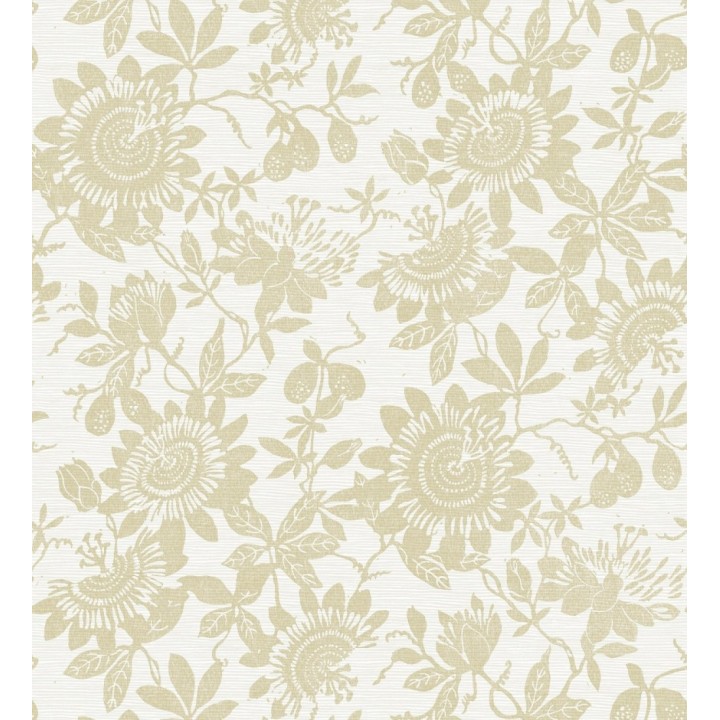 Papel pintado dibujo de flores y hojas ocre - Adelisa 682438