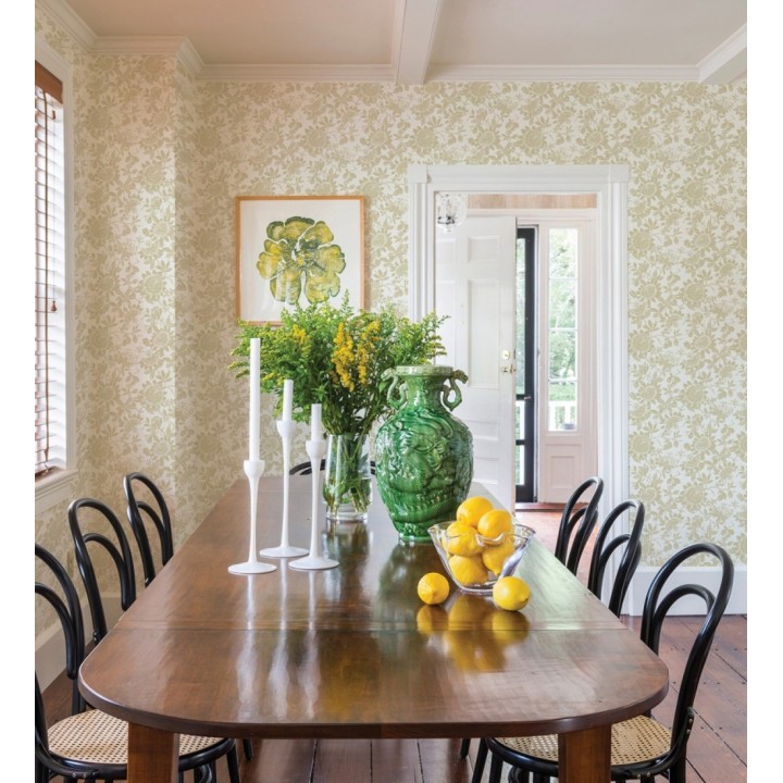 Papel pintado dibujo de flores y hojas ocre - Adelisa 682438