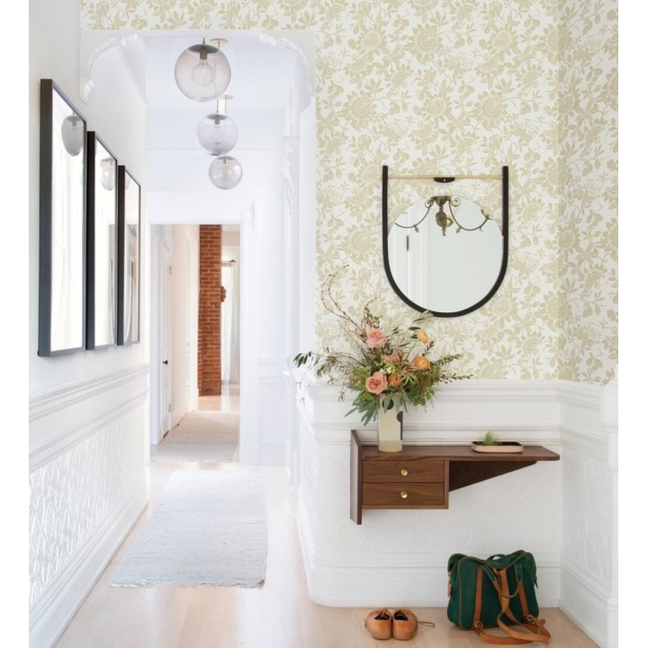 Papel pintado dibujo de flores y hojas ocre - Adelisa 682438