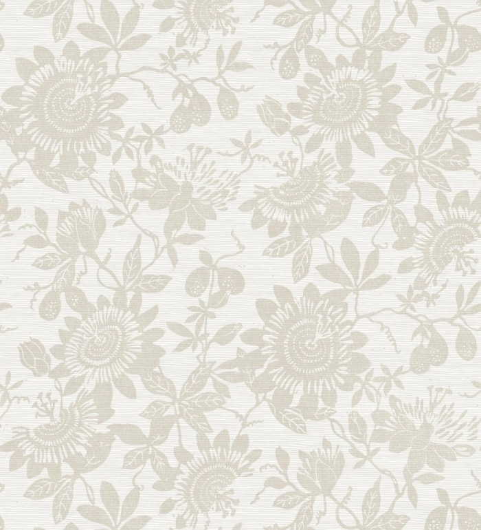 Papel pintado dibujo de flores y hojas beige - Adelisa 682439