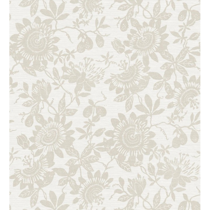 Papel pintado dibujo de flores y hojas beige - Adelisa 682439