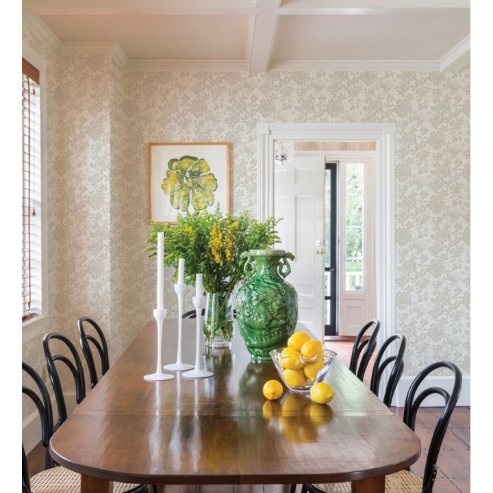 Papel pintado dibujo de flores y hojas beige - Adelisa 682439