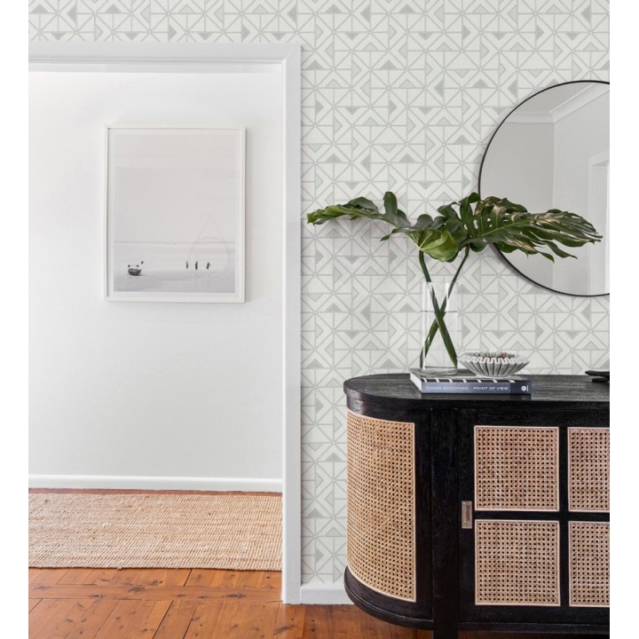 Papel pintado geométrico de tríangulos y diamantes de estilo moderno minimalista color verde - Dexter 682440