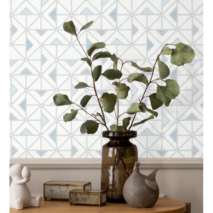 Papel pintado geométrico de tríangulos y diamantes de estilo moderno minimalista color azul - Dexter 682441