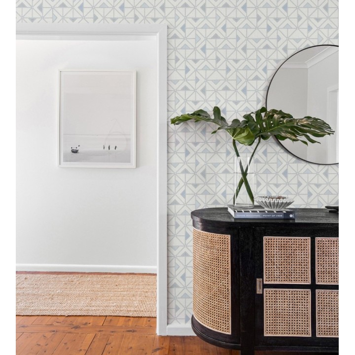 Papel pintado geométrico de tríangulos y diamantes de estilo moderno minimalista color azul - Dexter 682441