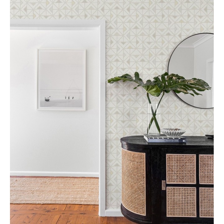 Papel pintado geométrico de tríangulos y diamantes de estilo moderno minimalista color beige - Dexter 682442