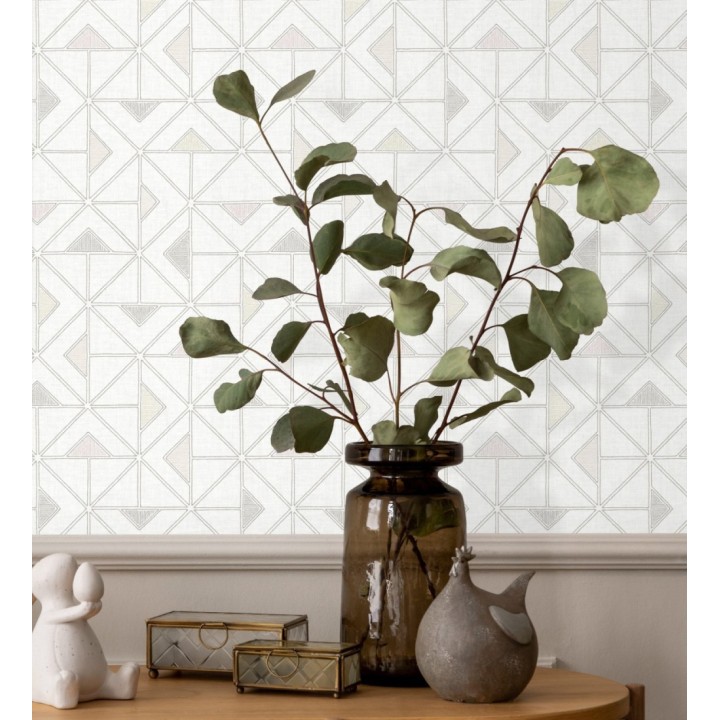 Papel pintado geométrico de triángulos y diamantes de estilo moderno minimalista multicolor y gris - Dexter 682443