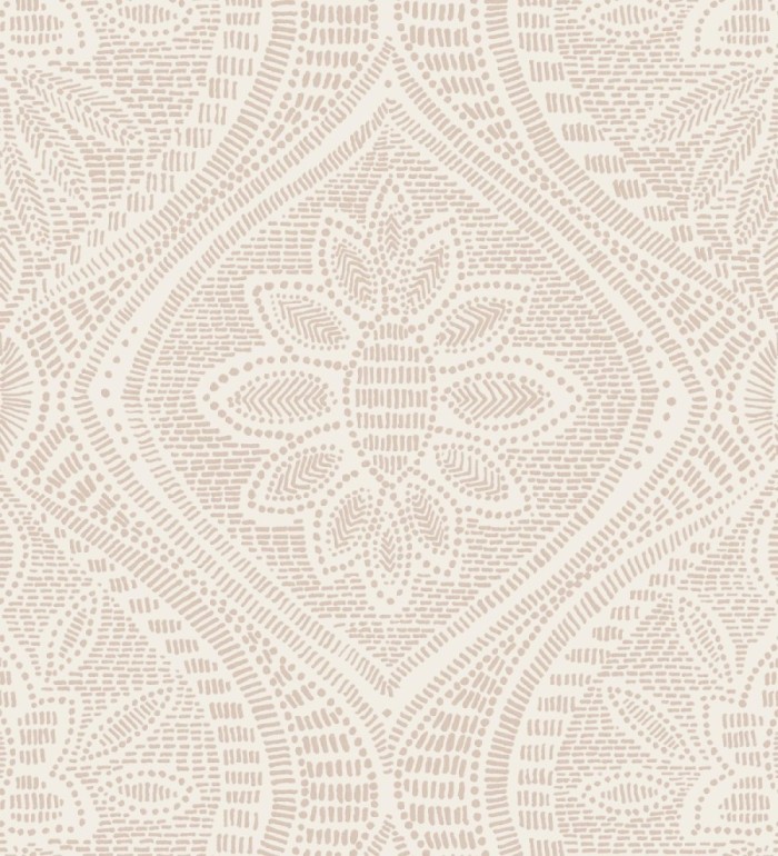 Papel pintado con dibujo de encaje rosa palo de estilo étnico moderno - Ashley 682446