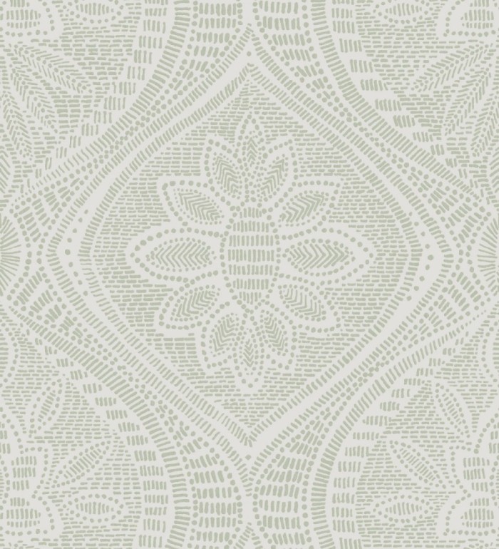 Papel pintado con dibujo de encaje verde de estilo étnico moderno - Ashley 682449