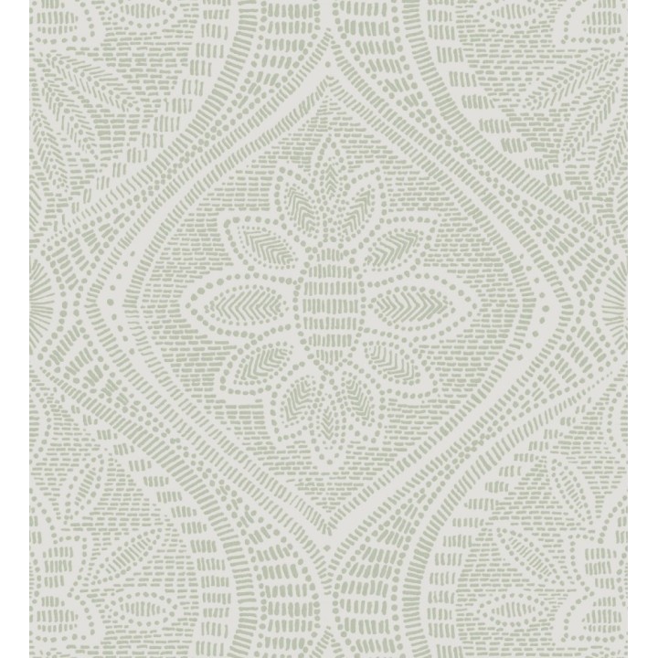 Papel pintado con dibujo de encaje verde de estilo étnico moderno - Ashley 682449