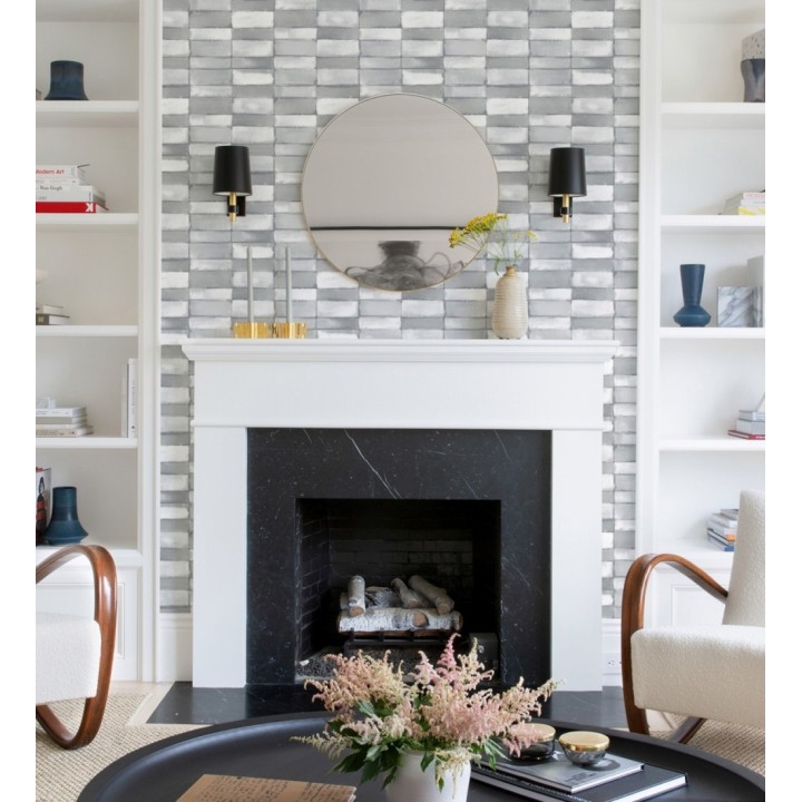 Papel pintado con diseño de baldosas moderno tonos grises - Lamdo 682450