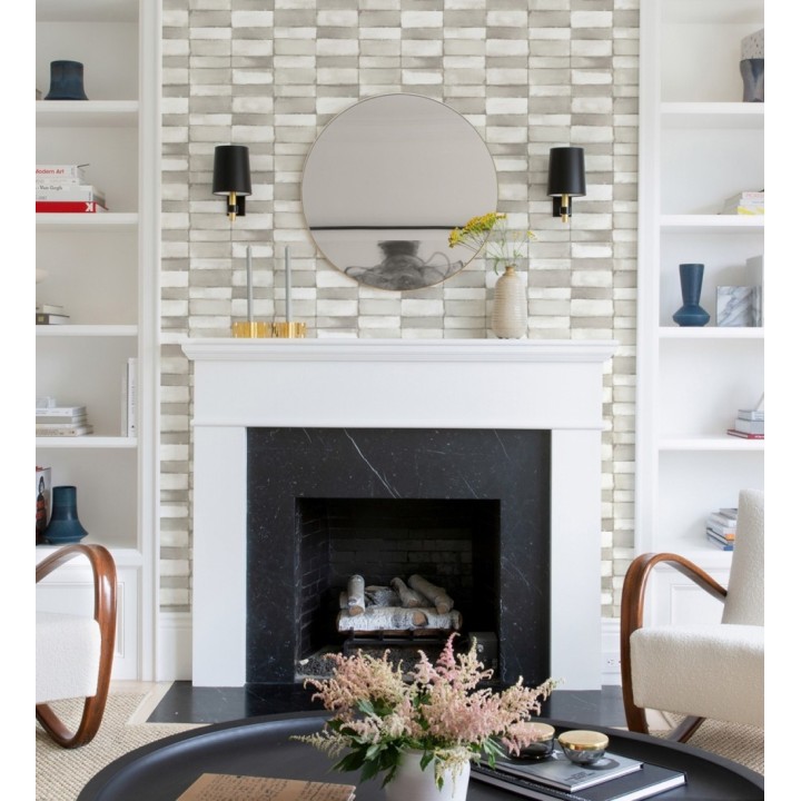 Papel pintado con diseño de baldosas moderno tonos beiges grisaceos - Lamdo 682451