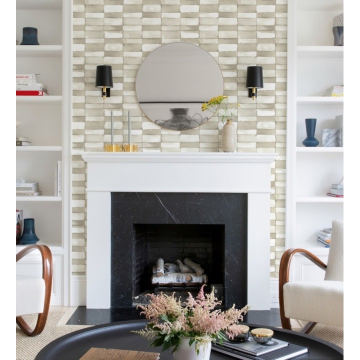 Papel pintado con diseño de baldosas moderno color tonos beiges - Lamdo 682452