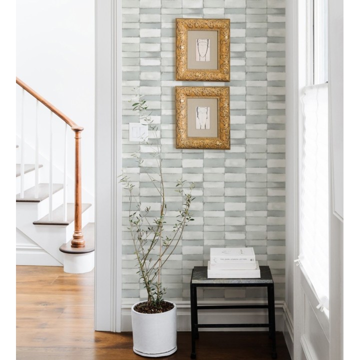 Papel pintado con diseño de baldosas moderno tonos verdes - Lamdo 682453