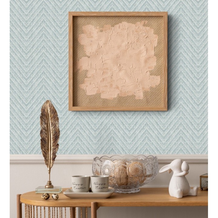 Papel pintado de espigas efecto fibra vegetal tonos verde agua  - Mumbai Wide 682455