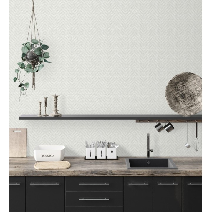 Papel pintado de espigas efecto fibra vegetal tonos nácar y blanco  - Mumbai Wide 682457