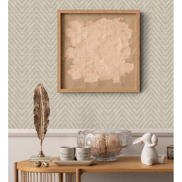 Papel pintado de espigas efecto fibra vegetal tonos camel y beige - Mumbai Wide 682459