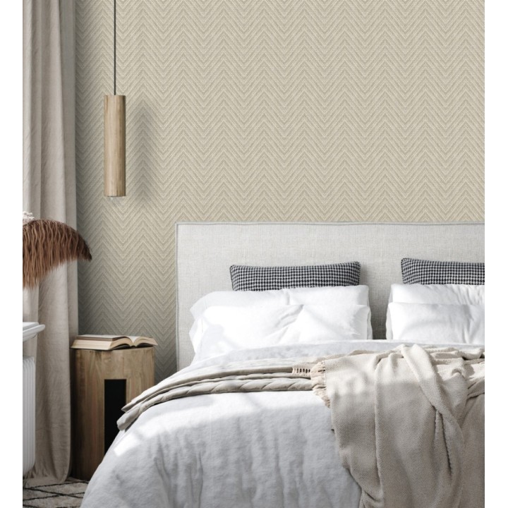 Papel pintado de espigas efecto fibra vegetal tonos camel y beige - Mumbai Wide 682459
