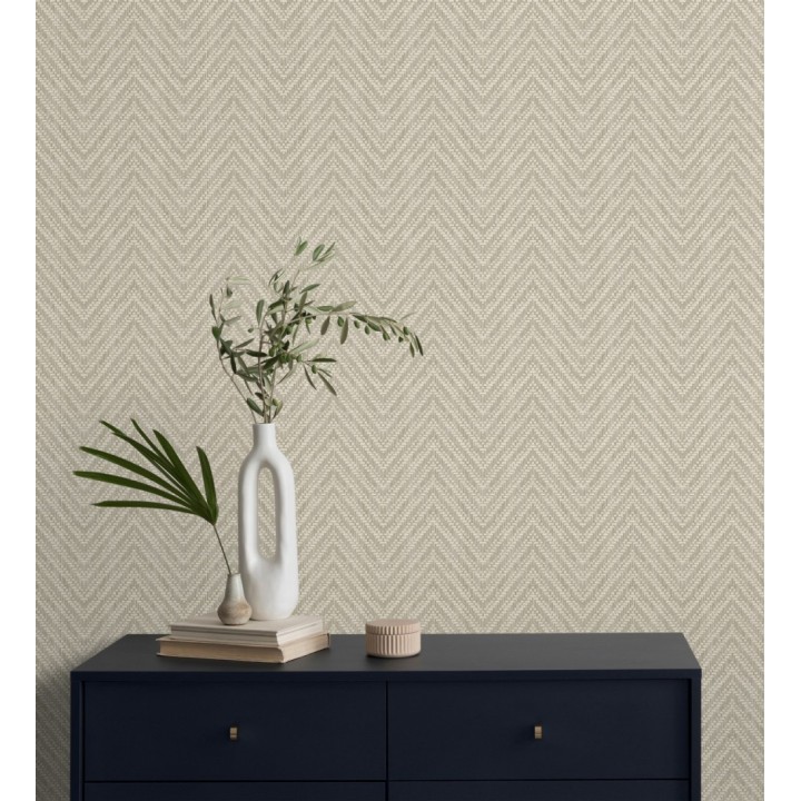 Papel pintado de espigas efecto fibra vegetal tonos camel y beige - Mumbai Wide 682459