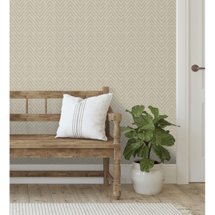 Papel pintado de espigas efecto fibra vegetal tonos camel y beige - Mumbai Wide 682459