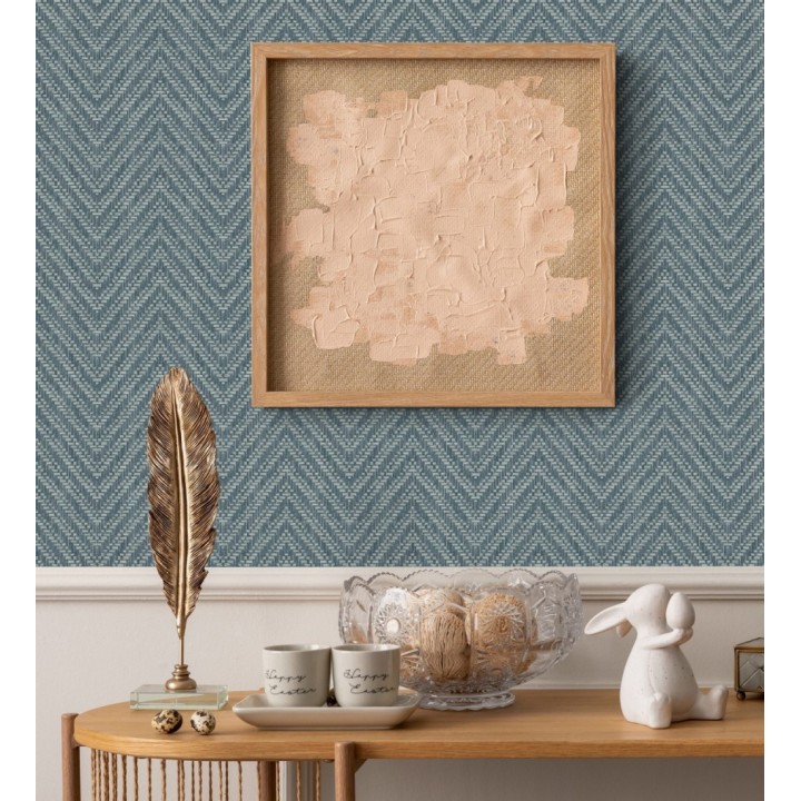 Papel pintado de espigas efecto fibra vegetal tonos azul petróleo - Mumbai Wide 682460