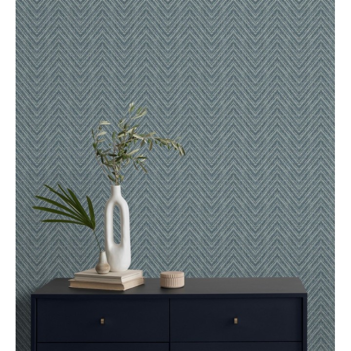 Papel pintado de espigas efecto fibra vegetal tonos azul petróleo - Mumbai Wide 682460