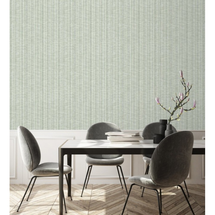 Papel pintado imitación tela jacquard de rayas verde - Leeds 682461
