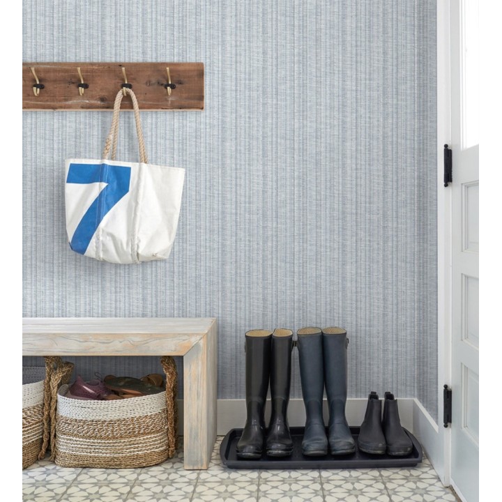 Papel pintado imitación tela jacquard de rayas azul - Leeds 682462