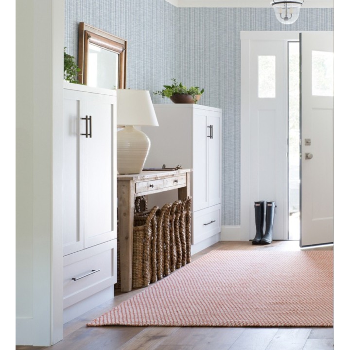 Papel pintado imitación tela jacquard de rayas azul - Leeds 682462