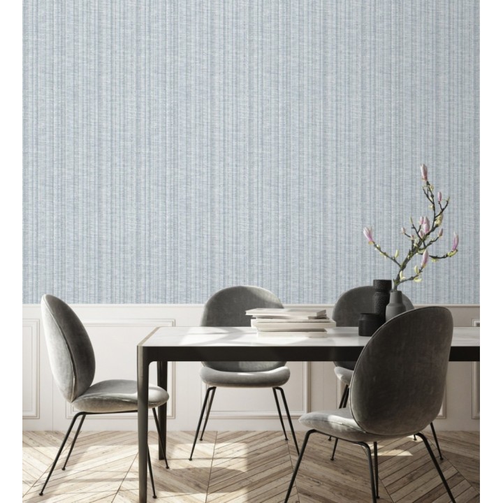 Papel pintado imitación tela jacquard de rayas azul - Leeds 682462