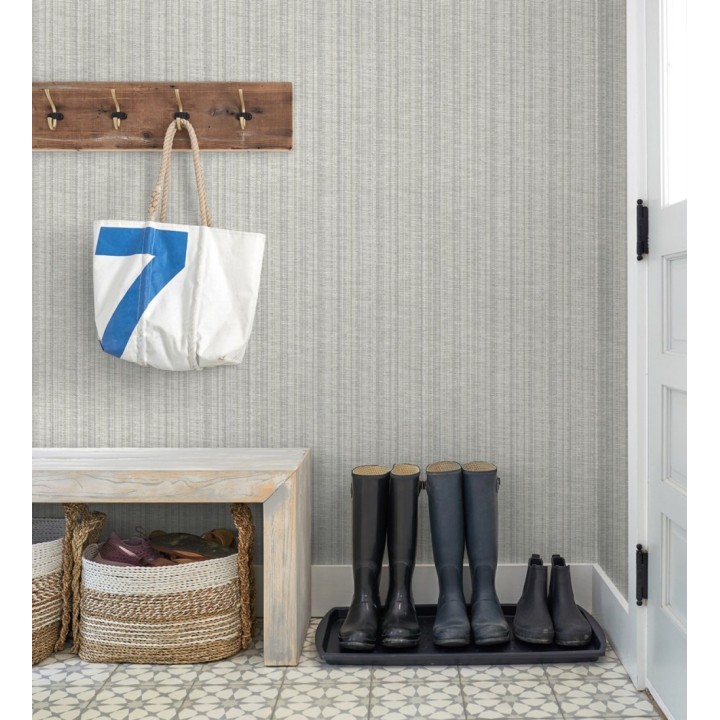 Papel pintado imitación tela jacquard de rayas marrón - Leeds 682463