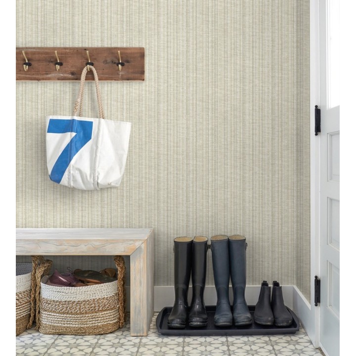 Papel pintado imitación tela jacquard de rayas beige tostado - Leeds 682464